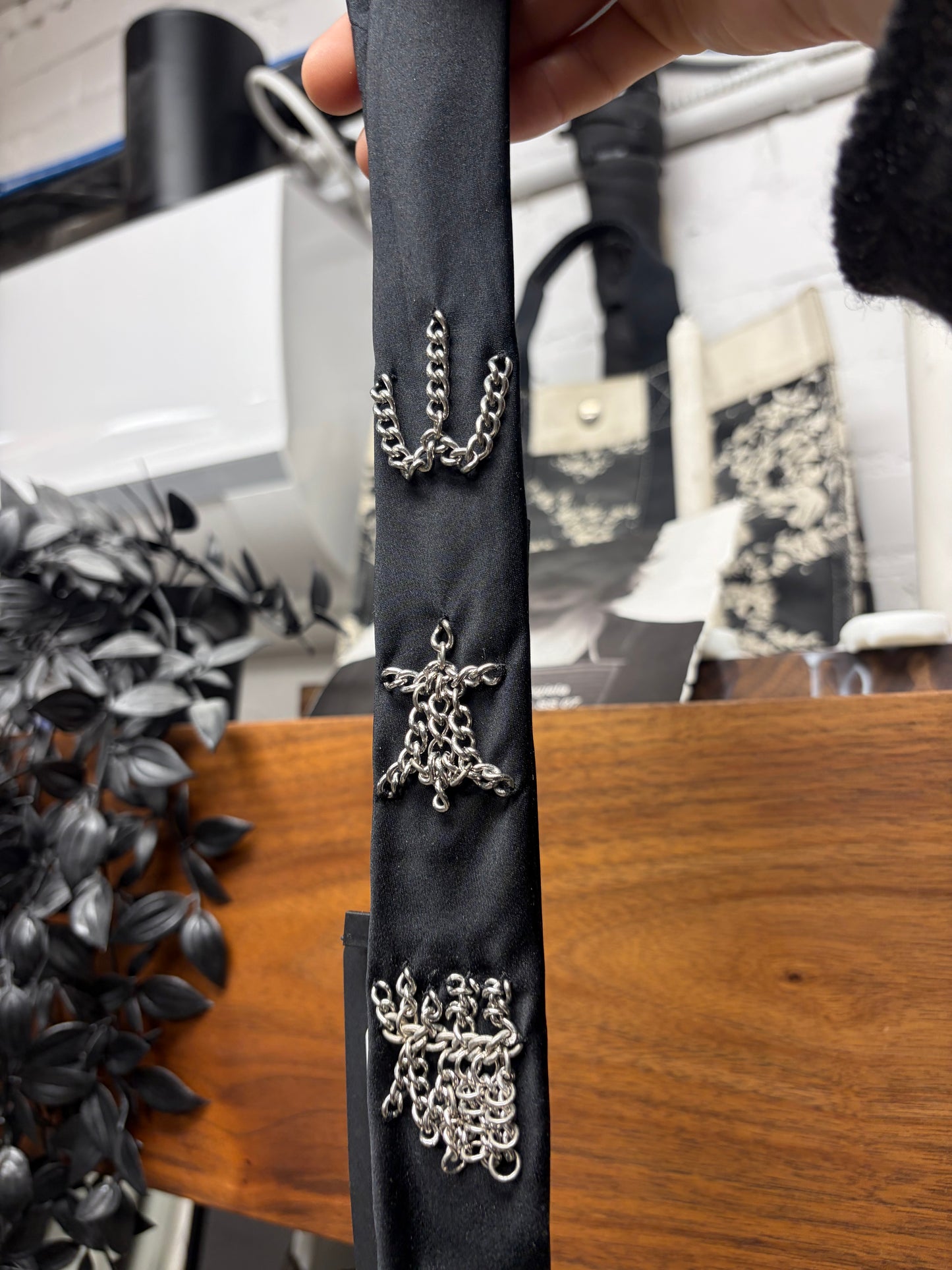 AW2016 Yohji Yamamoto Pour Homme ‘Chain Mail’ Black Silk Necktie