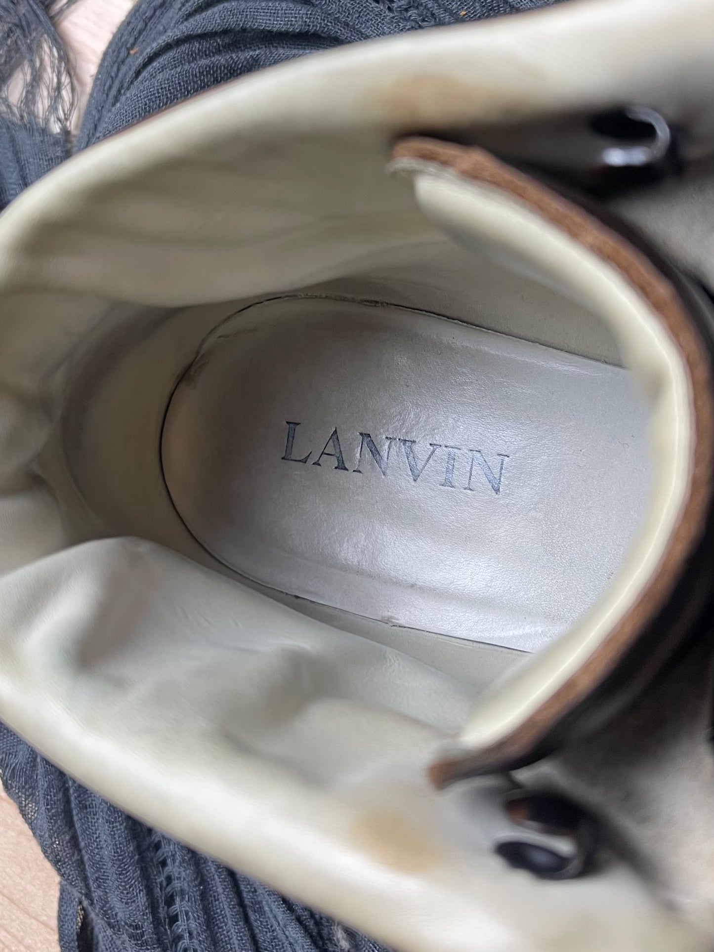 Lanvin Concealed Lace Brown Mid Top Hiking Boots