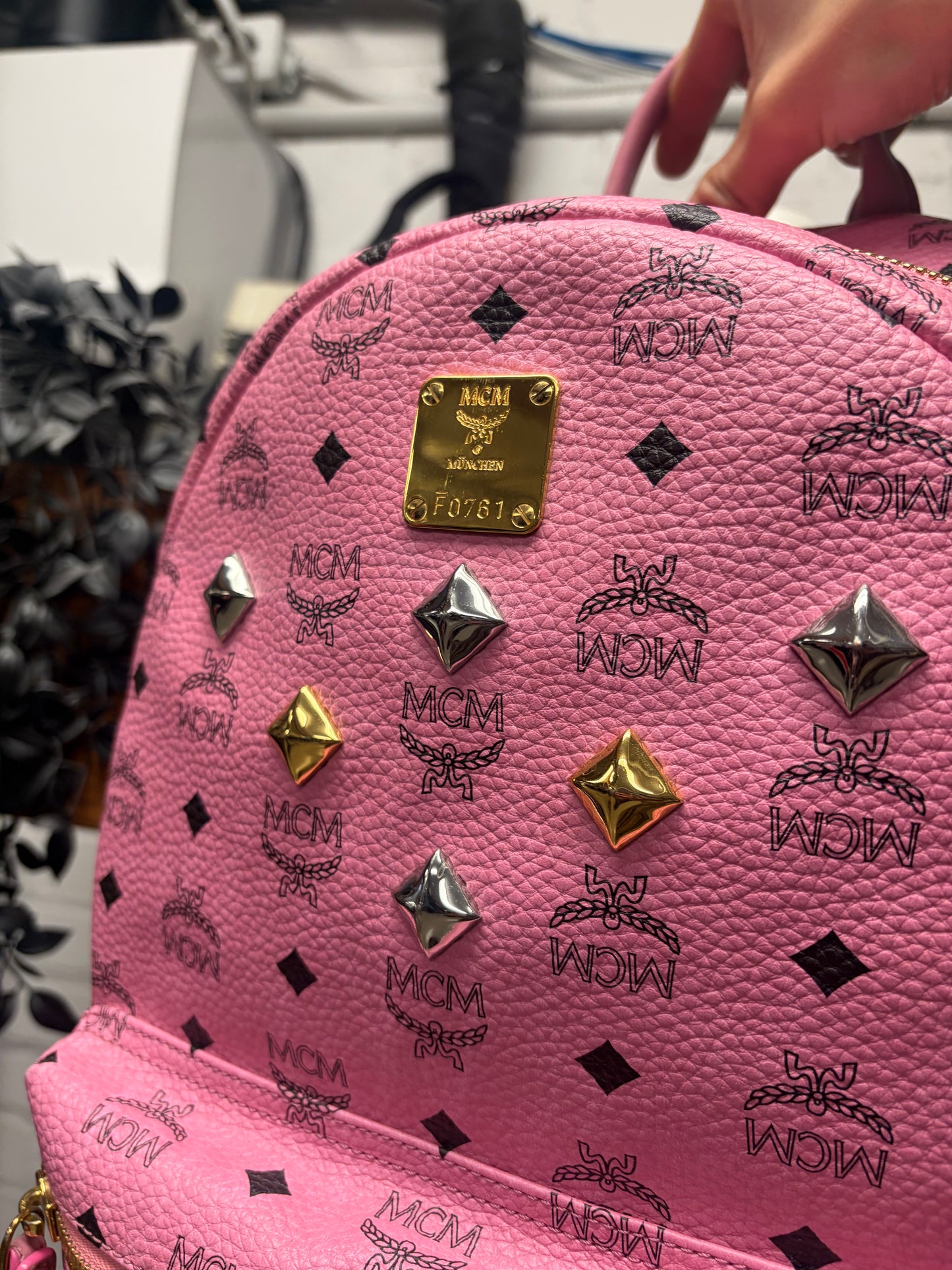 MCM ‘Viestos’ Pink Leather Stark Studded Backpack