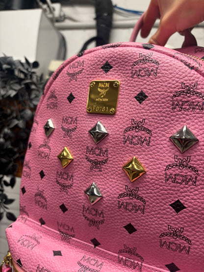 MCM ‘Viestos’ Pink Leather Stark Studded Backpack