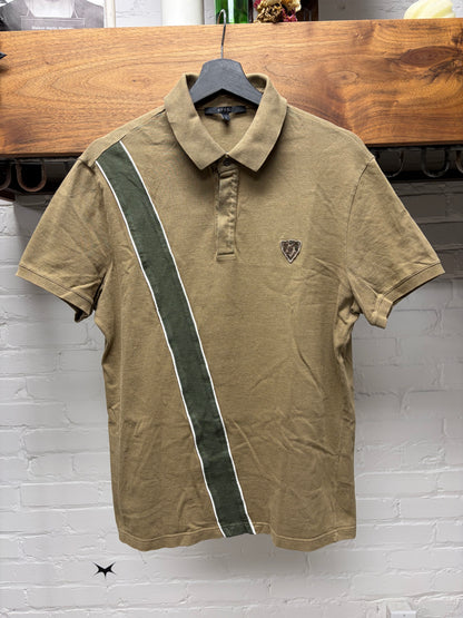 Gucci ‘Crest Logo’ Brown/Green Diagonal Striped Cotton Polo