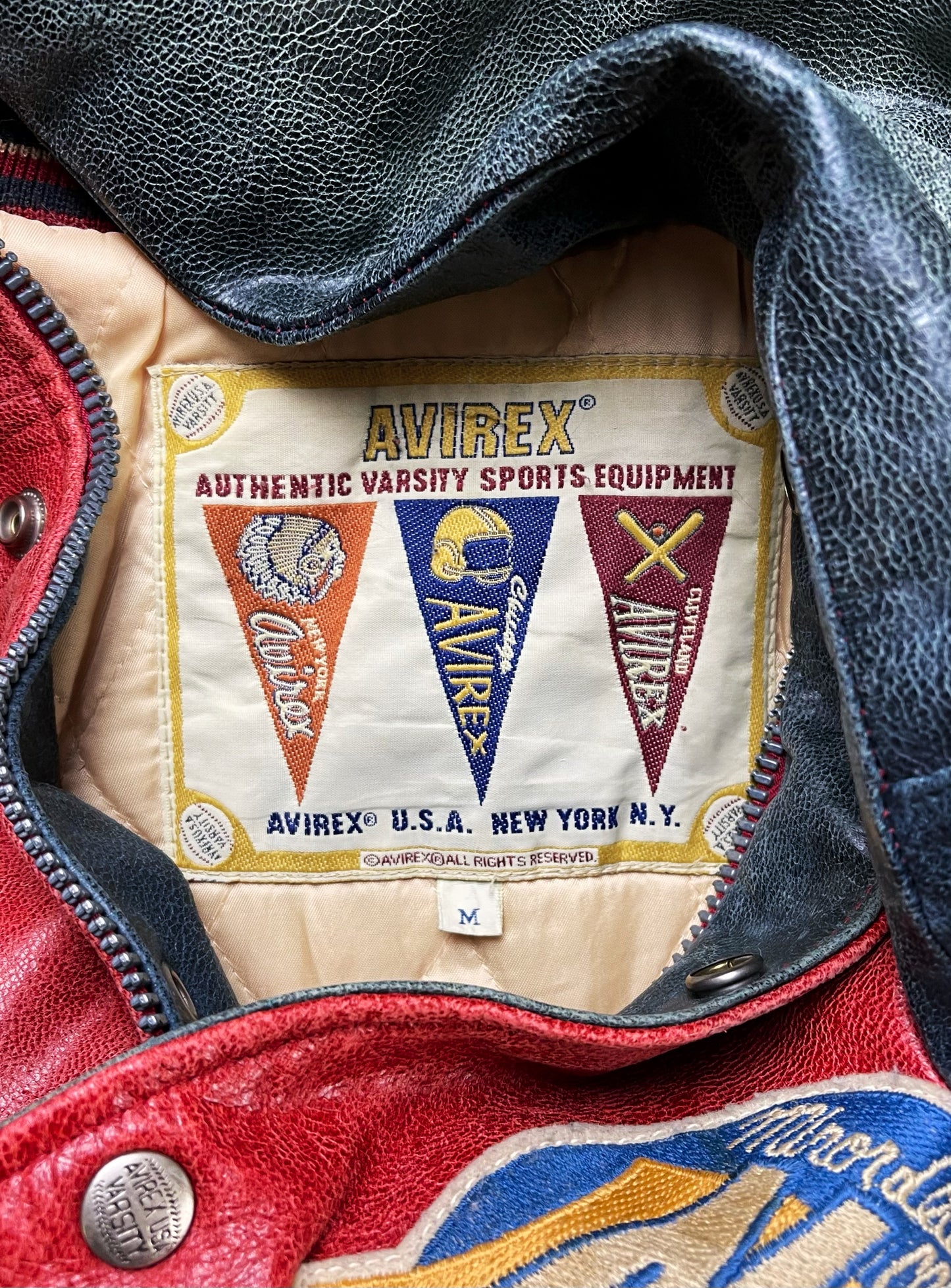 Vintage 90s Avirex Newark Baseball Leather Varsity Jacket