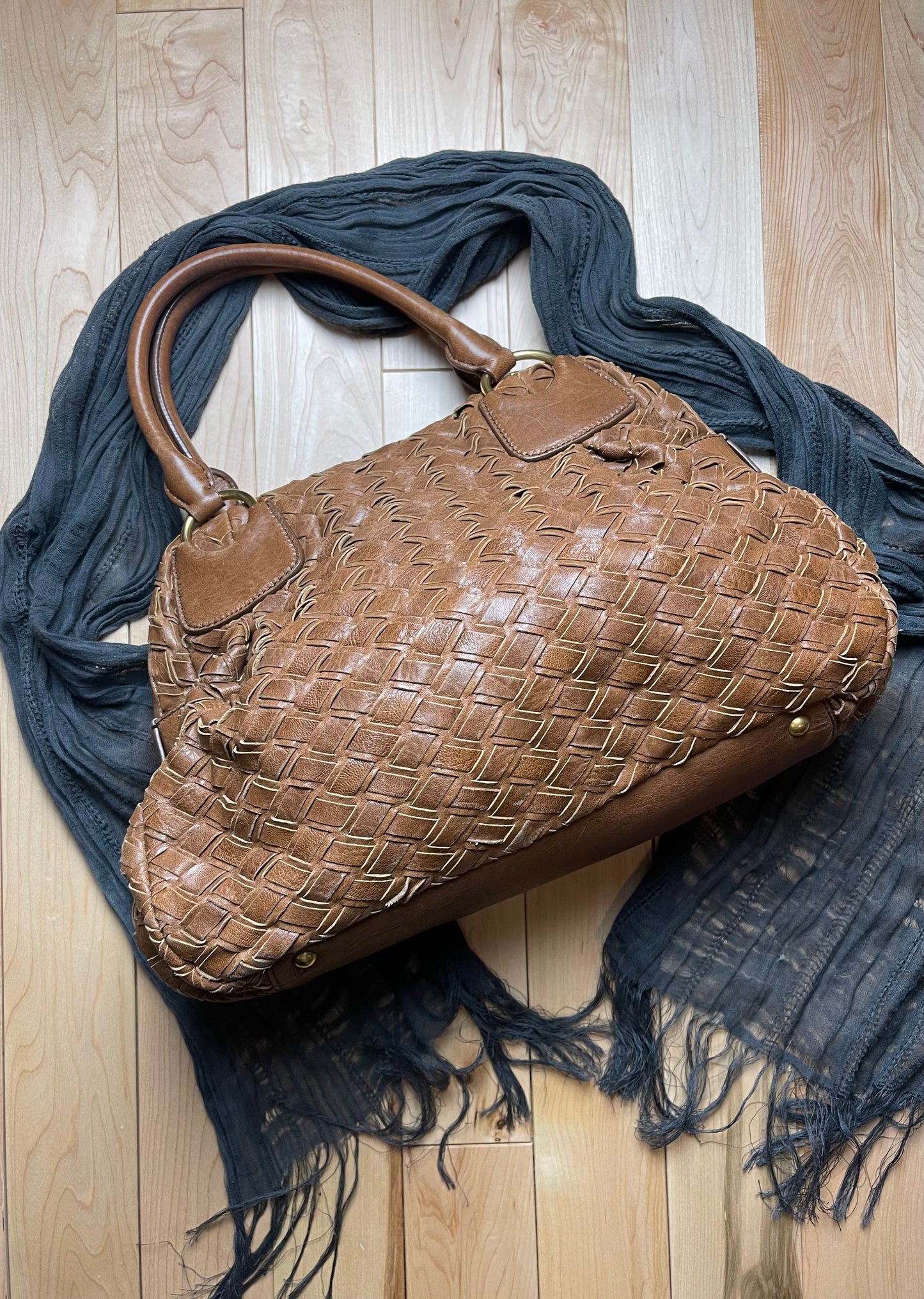 Miu Miu Brown Leather Basket Weave Top Handle/Shoulder Bag