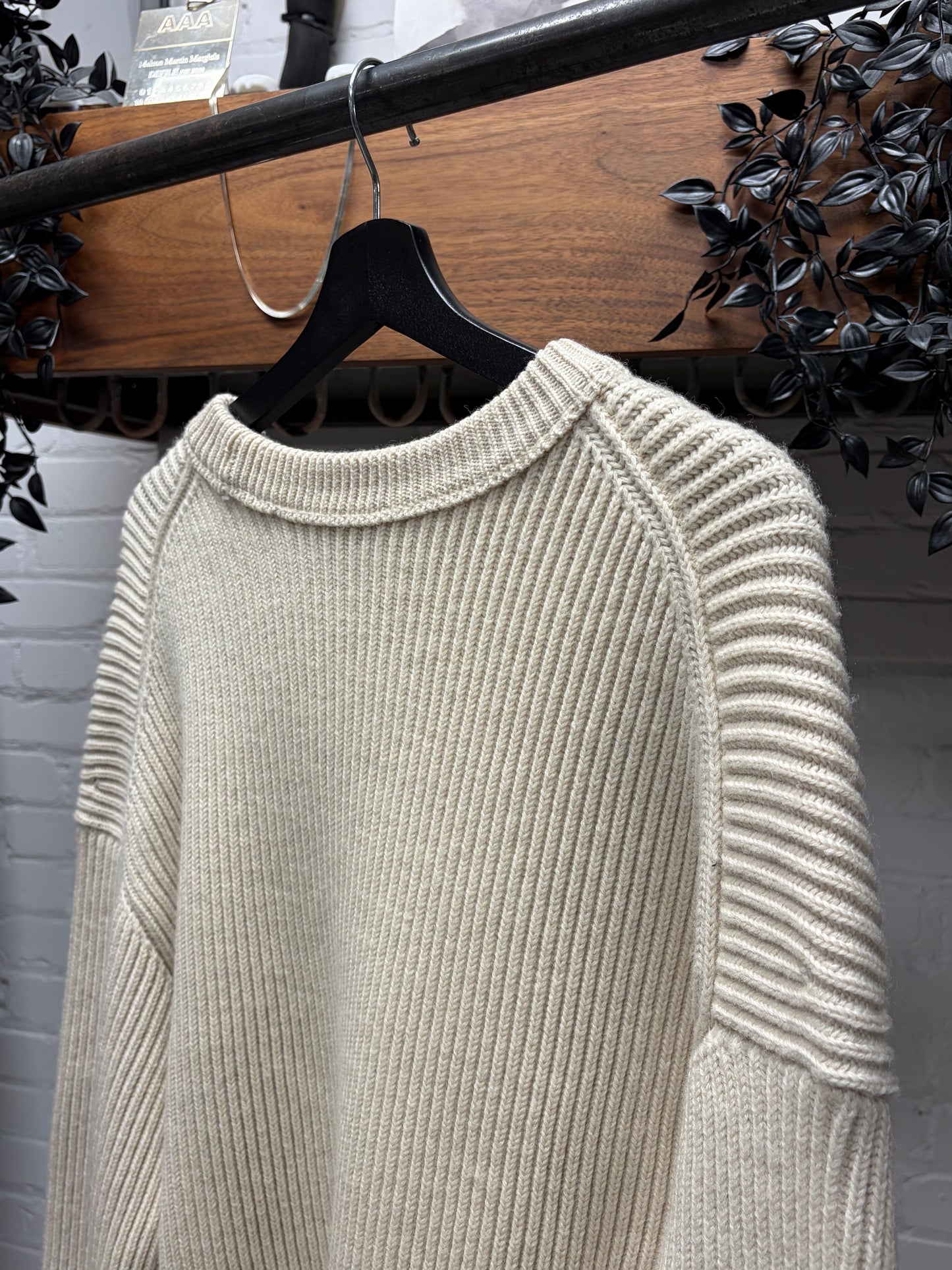 Acne Studios ‘Njal’ Heavy Wool Ribbed Cream White Sweater