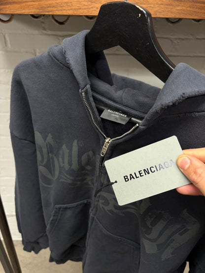 AW2024 Balenciaga ‘Tacky Logo’ Gothic Black Zip-Up Hoodie