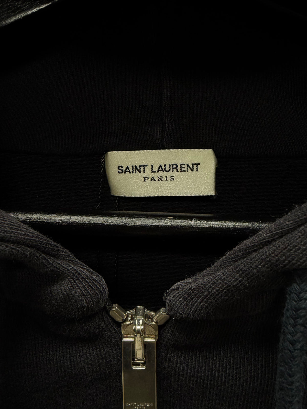 AW2014 Saint Laurent by Hedi Slimane Exposed Shoulder Seam Black Zip-Up Hoodie