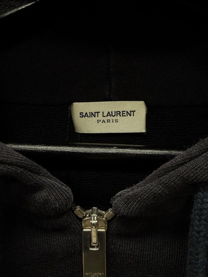 AW2014 Saint Laurent by Hedi Slimane Exposed Shoulder Seam Black Zip-Up Hoodie