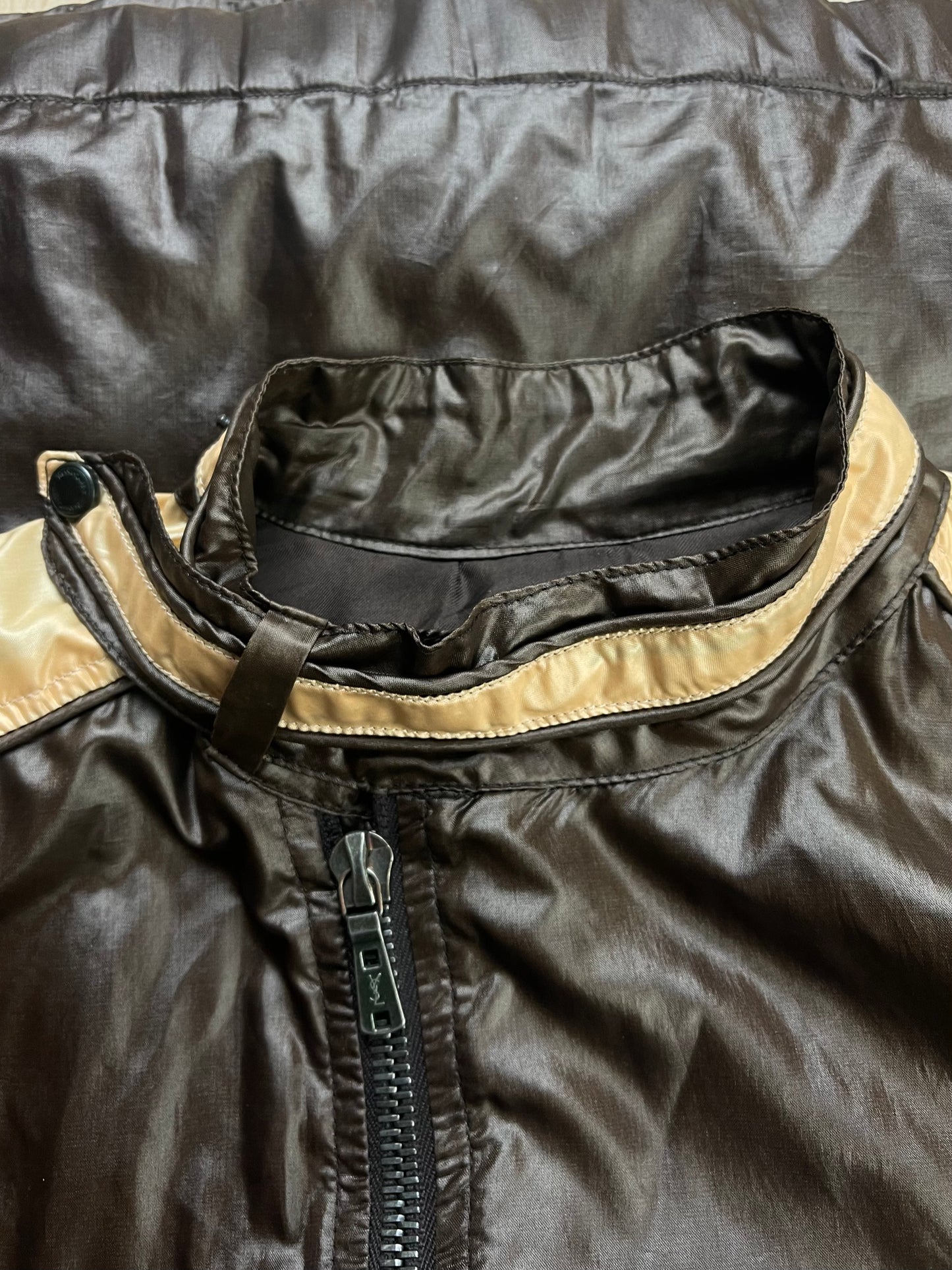 2000s YSL By Tom Ford Brown/Gold Nylon Moto Jacket