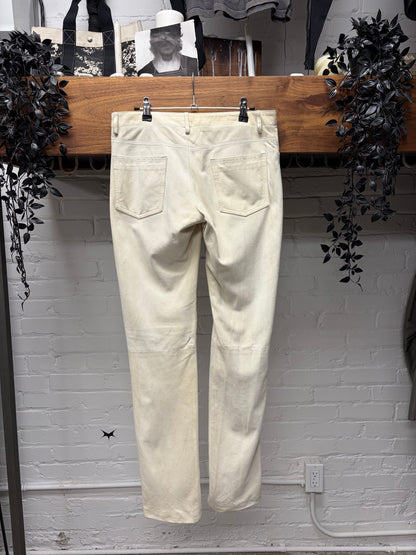 AW2002 Helmut Lang Cream Suede ‘Corset Bondage’ Slim/Straight Leg Leather Pants