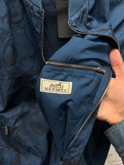 Hermes ‘Eperon D’or’ Blue Lightweight Cotton Bomber Jacket