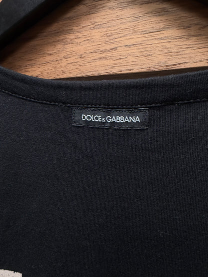 2000s Dolce & Gabbana ‘Mickey Mouse’ Black Cotton V-Neck Shirt