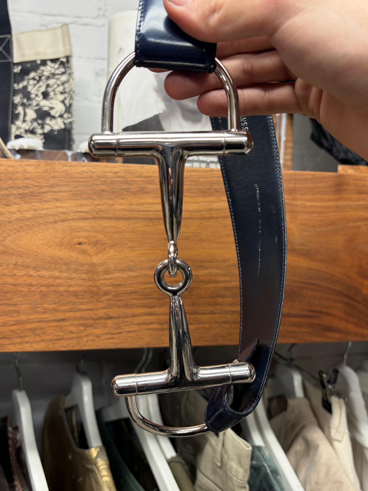 Gucci ‘Horsebit’ Blue Patent Leather Belt with Silver Buckle