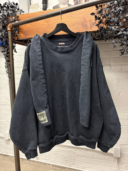 Kapital Washed Black Inlay Jersey ‘Kesa’ Scarf Wrap Hoodie