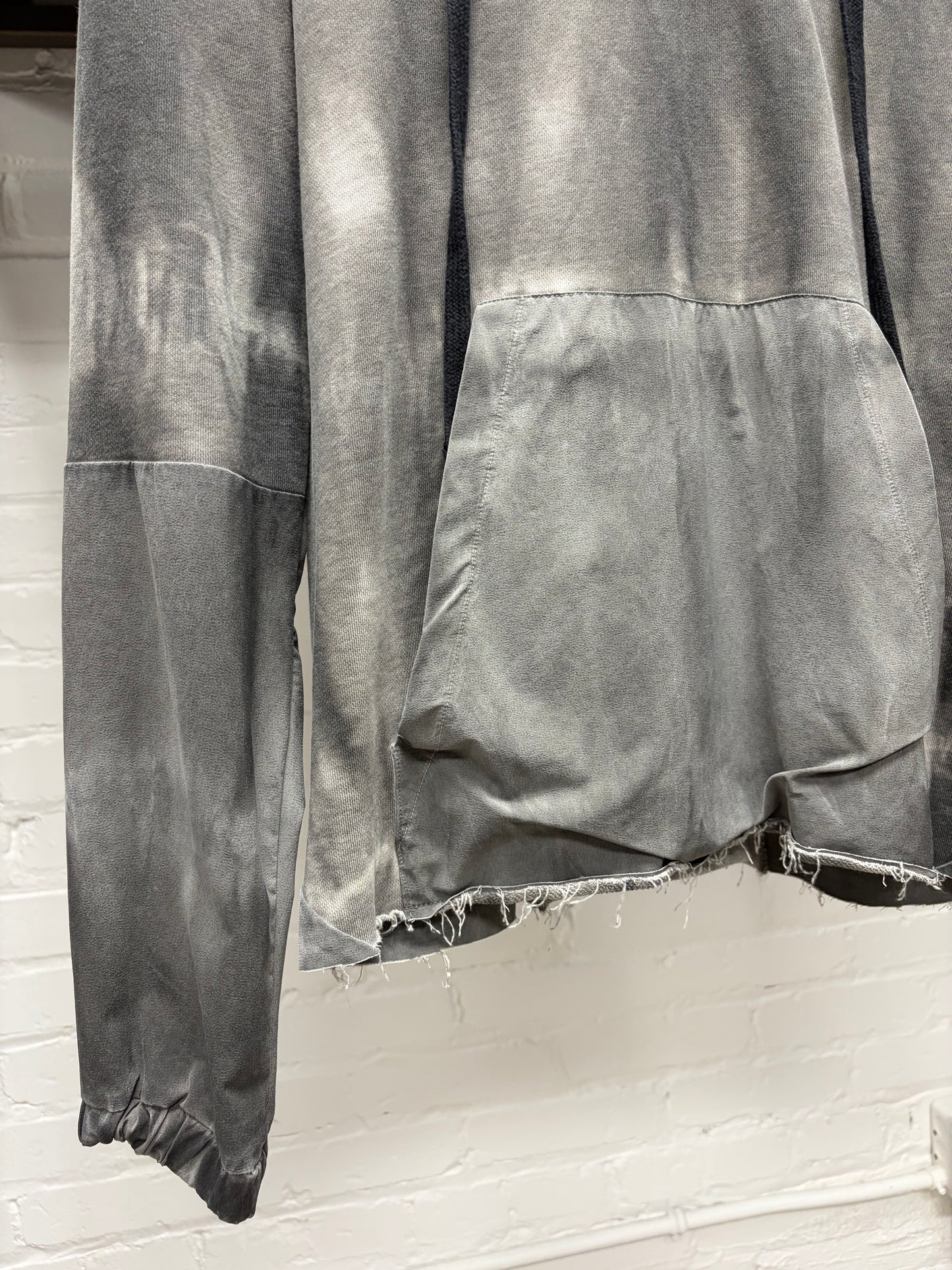 Thom Krom Dyed Grey Scar-Stitch Patched Pullover Hoodie