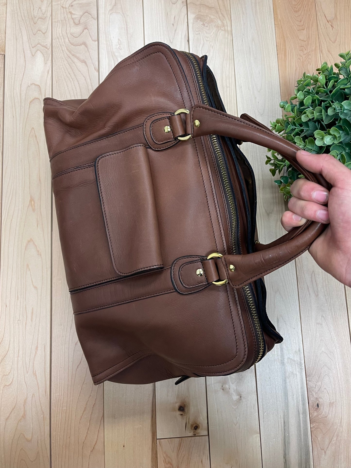 Porter Brown Leather Top Handle Travel/Duffel Bag