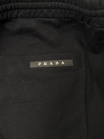 Prada Mainline Stripe Logo Black Cotton Sweatpants