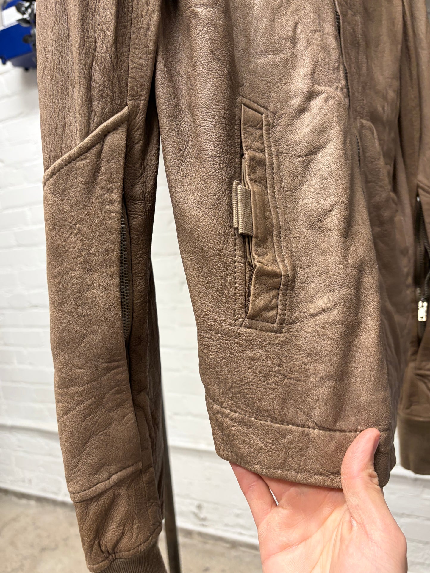 2000s Rick Owens O&M era Dust Brown High Neck Leather Jacket