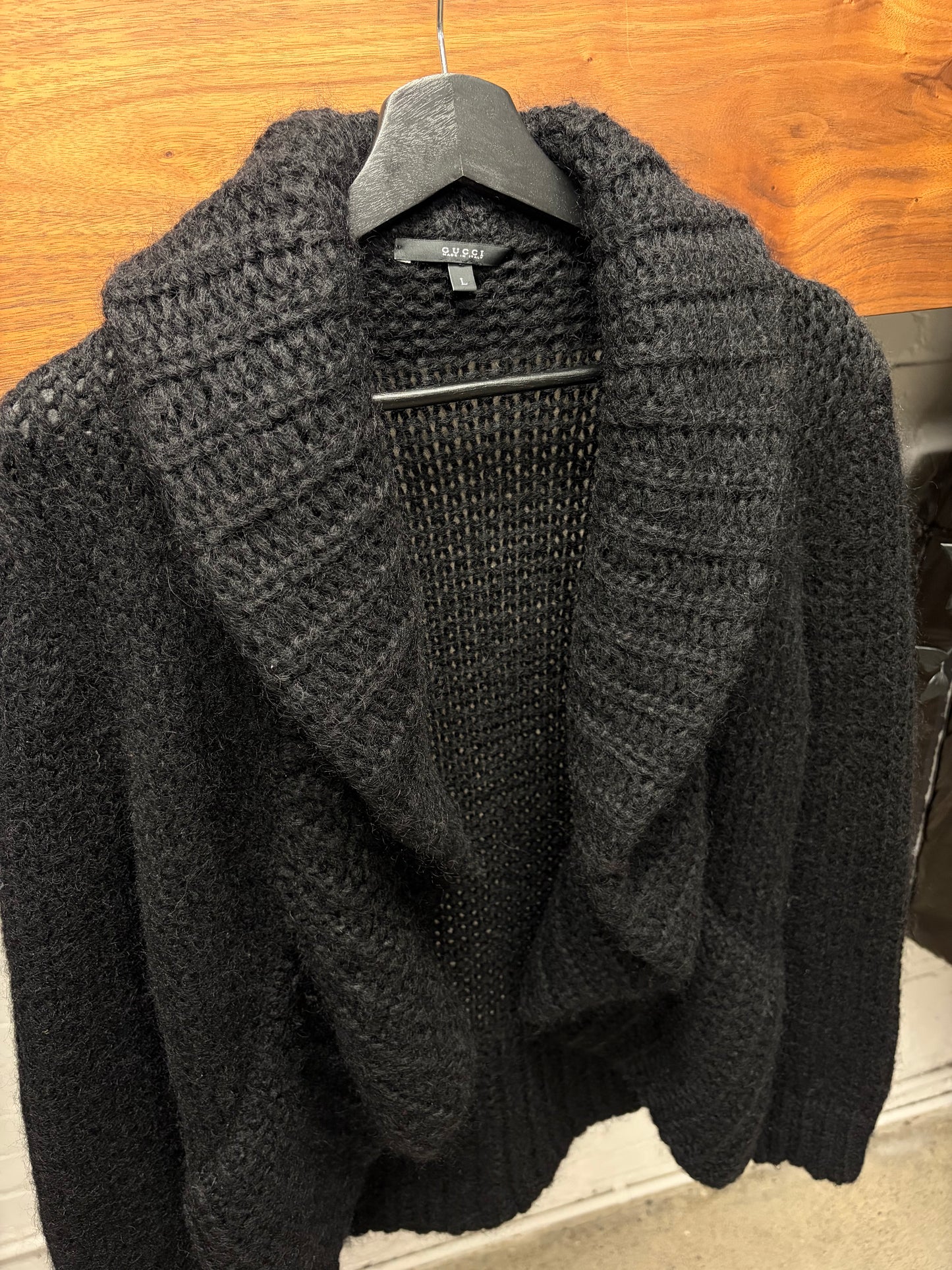 Gucci by Tom Ford Camelhair Wrap Neck Black Shawl Knit Cardigan