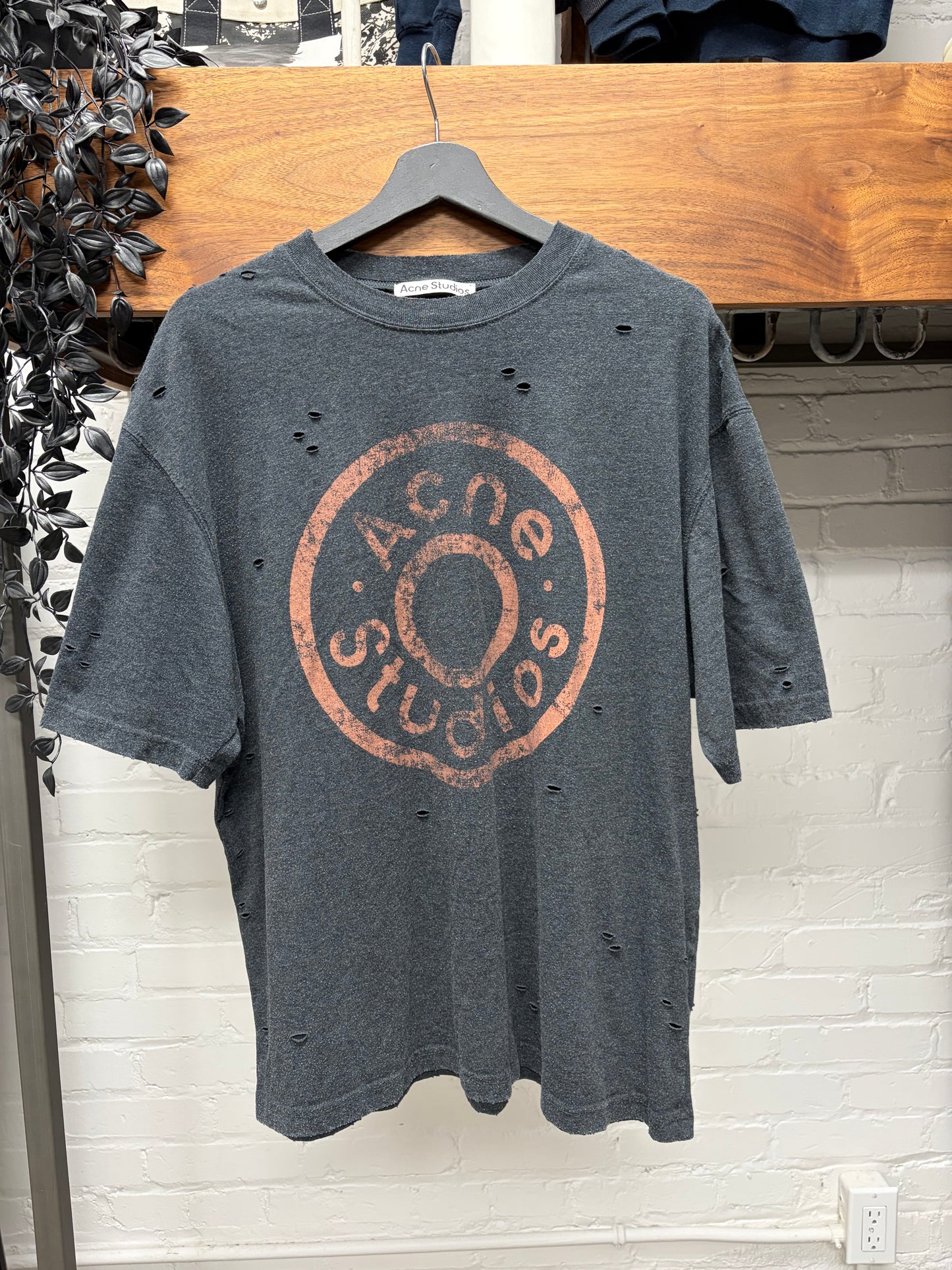Acne Studios ‘Black Melange’ Distressed Logo T-Shirt