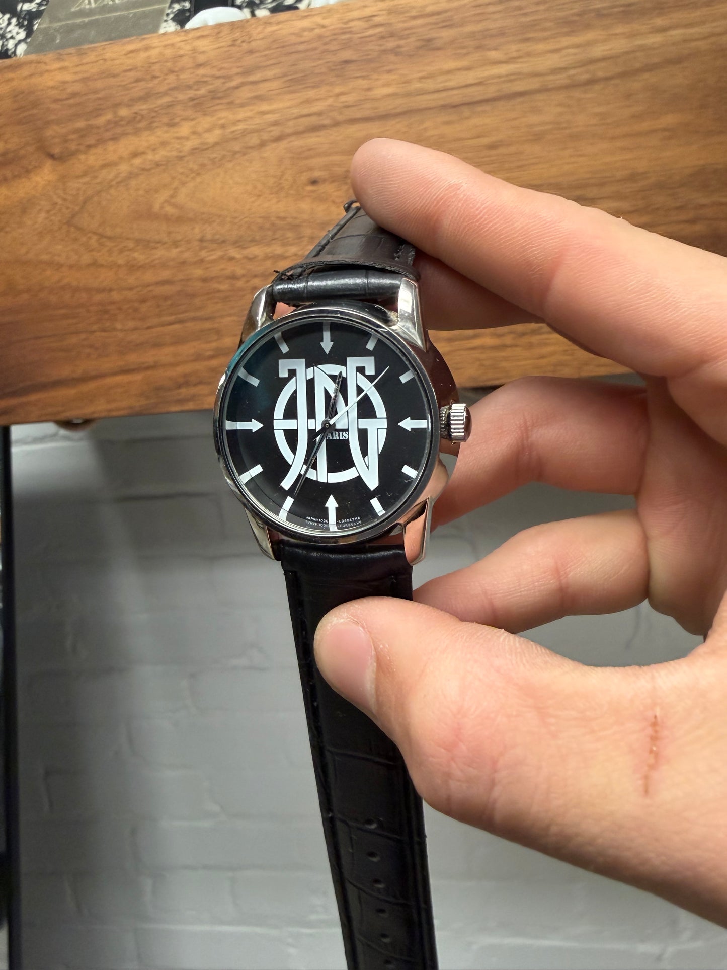 Vintage 90s Jean Paul Gaultier ‘JPG’ Watch with Black Leather Strap