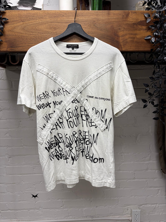 2019 Comme Des Garçons Homme Plus ‘Wear your Freedom’ X patch White Graphic T-Shirt