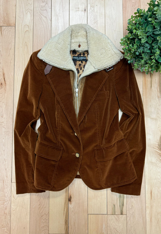 2000s Dolce & Gabbana Mainline Corduroy Shearling Lined Blazer