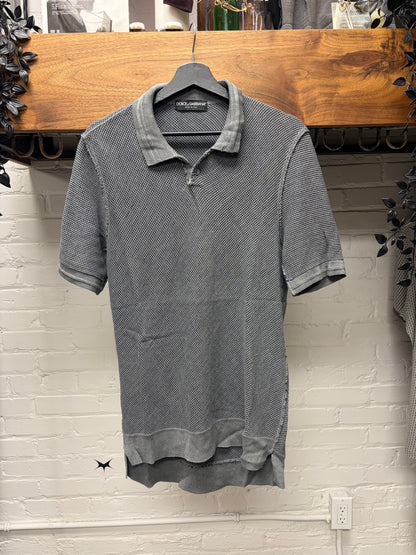 Dolce & Gabbana ‘Mainline’ Woven Grey Cotton Polo with Frayed Raw Hems