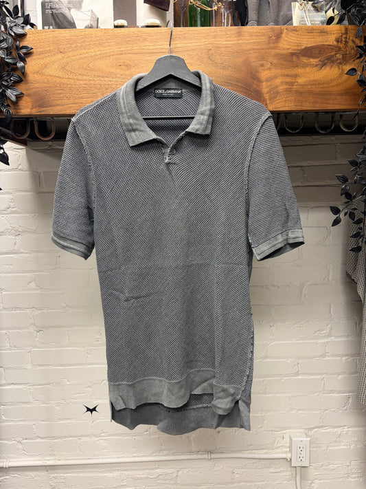 Dolce & Gabbana ‘Mainline’ Woven Grey Cotton Polo with Frayed Raw Hems