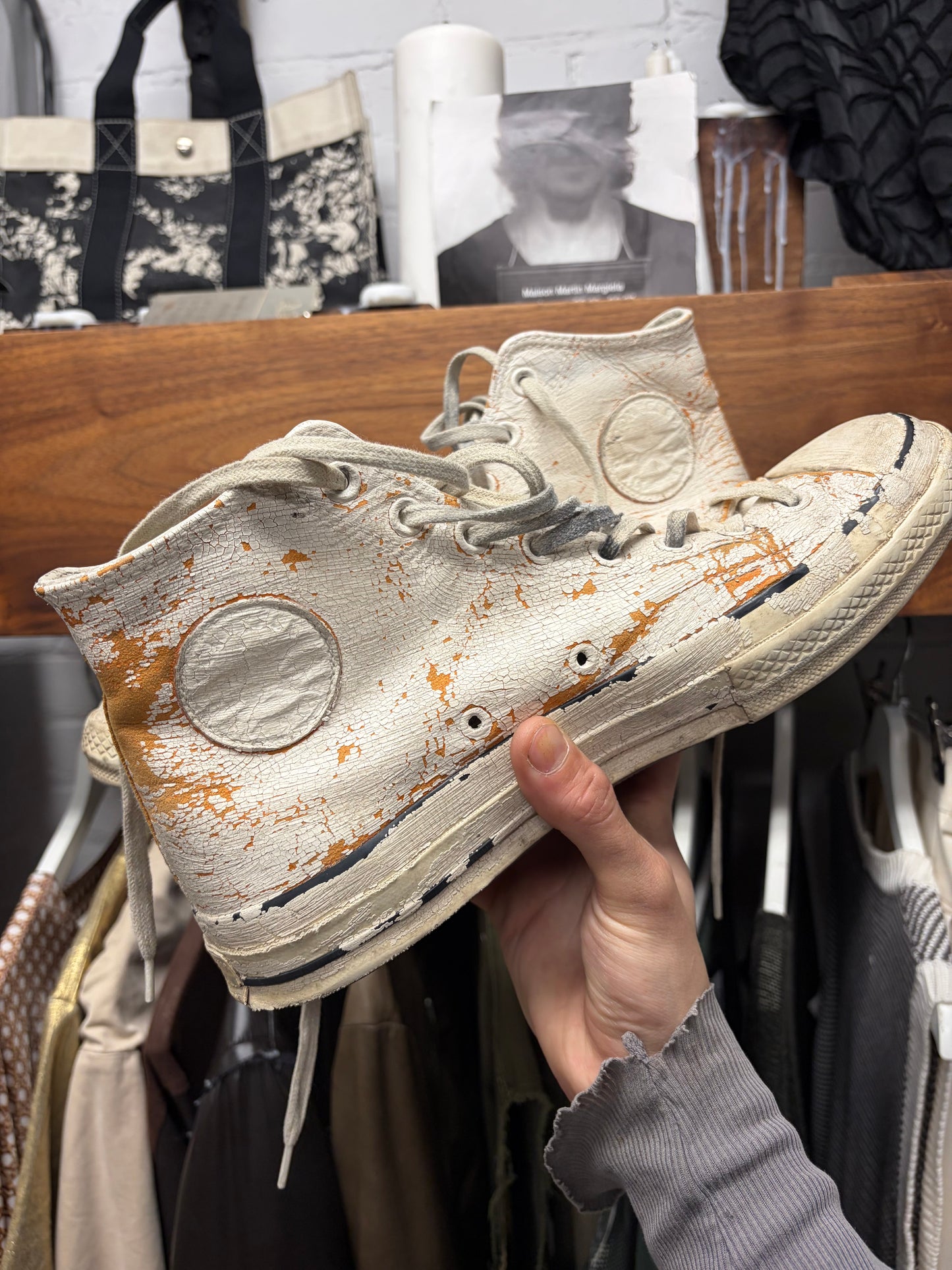 Maison Martin Margiela x Converse ‘Chuck 70’ Painted White/Orange High Top Sneakers