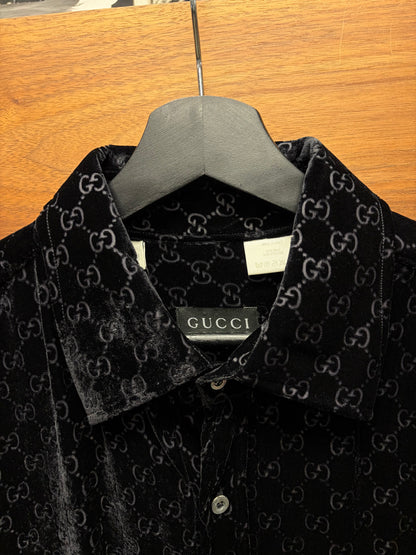 AW1997 Gucci by Tom Ford Black Velvet Monogram Button Up Shirt