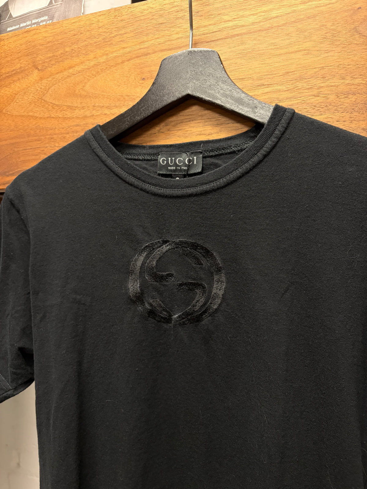 SS1997 Gucci by Tom Ford GG Interlock’ Embroidered Chest Logo Black Short Sleeve T-Shirt