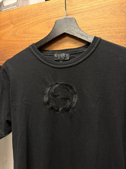 SS1997 Gucci by Tom Ford GG Interlock’ Embroidered Chest Logo Black Short Sleeve T-Shirt
