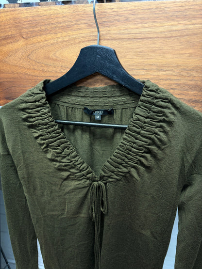 Vintage Gucci Ruched Collar Dark Green Plunge Neck Top