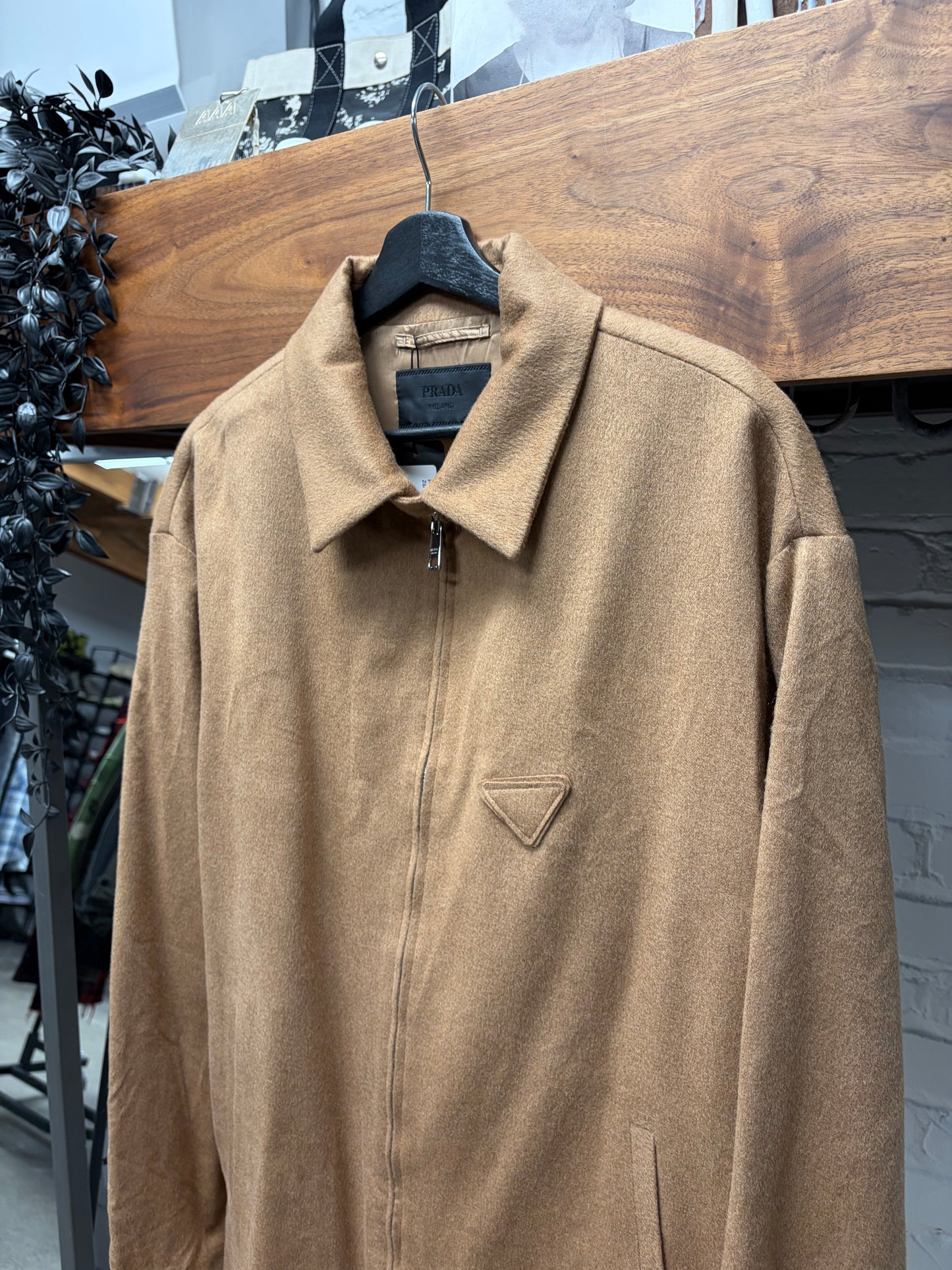 Prada Boiled Wool ‘Camel Hair’ Zip-Up Harrington Work Jacket