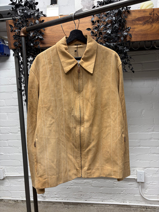 Vintage Hermes Striped Suede Jacket With Silk Liner