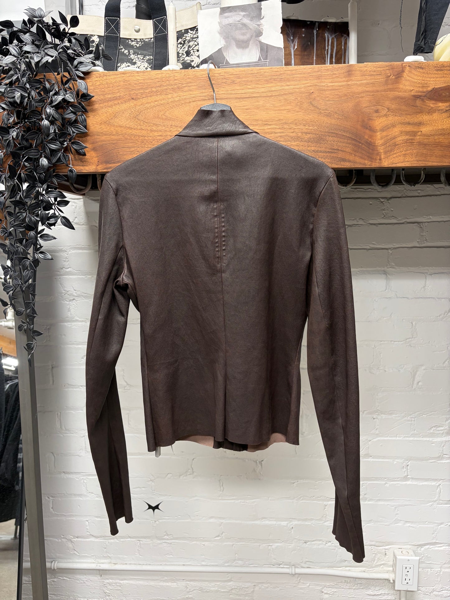 SS2025 Rick Owens ‘Hollywood’ Mahogany Red Raw Lambskin Leather ‘Gary’ Jacket