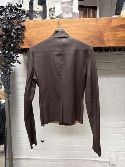 SS2025 Rick Owens ‘Hollywood’ Mahogany Red Raw Lambskin Leather ‘Gary’ Jacket
