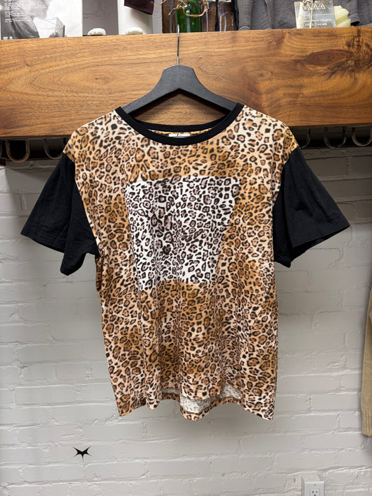 2016 Saint Laurent by Hedi Slimane Leopard Print Gold/Black T-Shirt