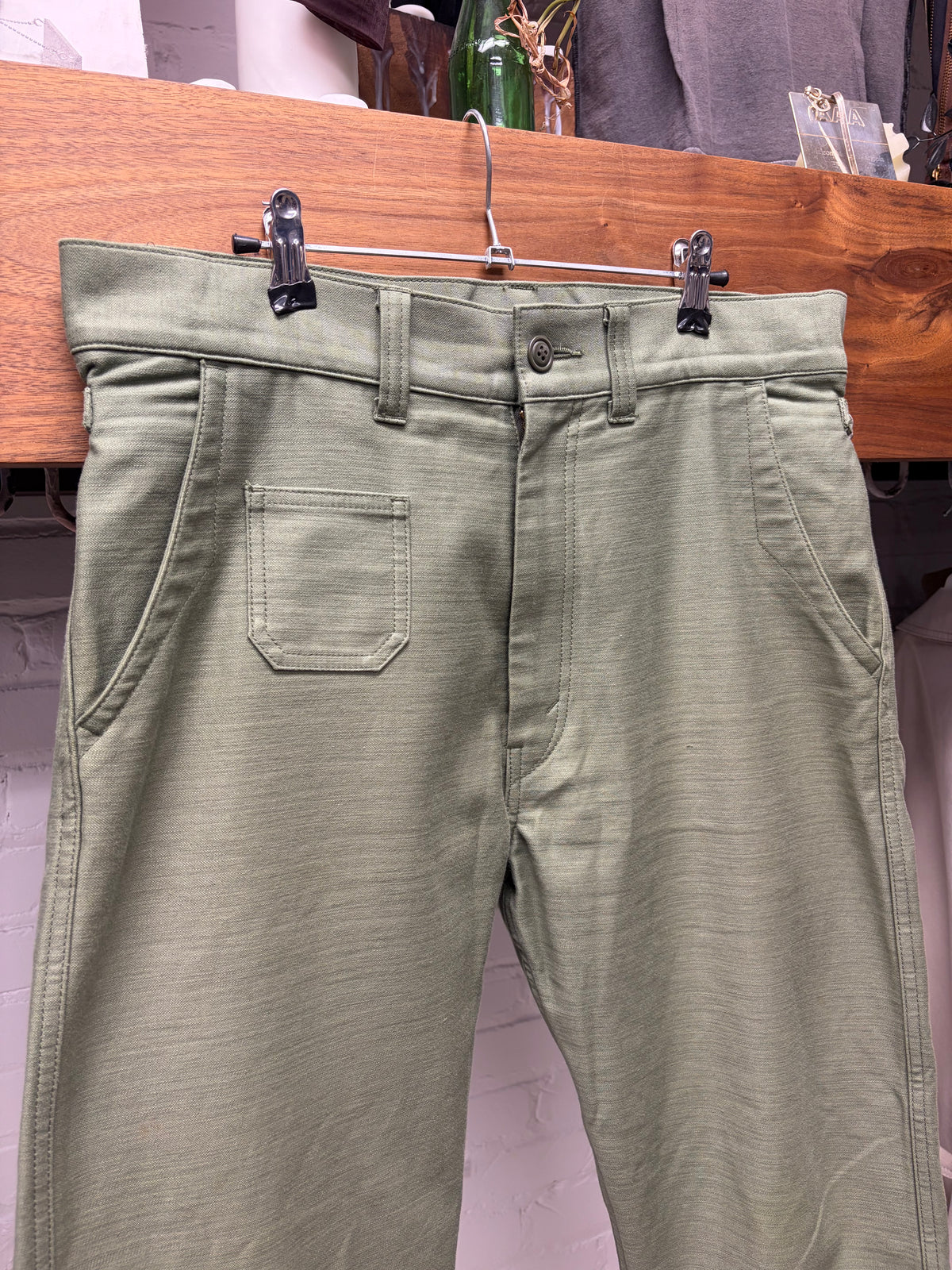 2019 Junya Watanabe ‘Buckleback’ Green Wide Leg Denim