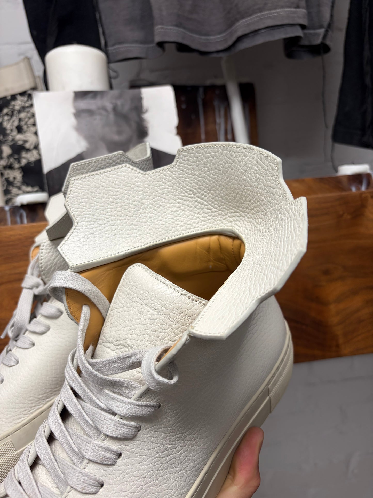 Buschemi ‘90mm’ White Tumbled Calfskin Leather Mid-Top Sneakers