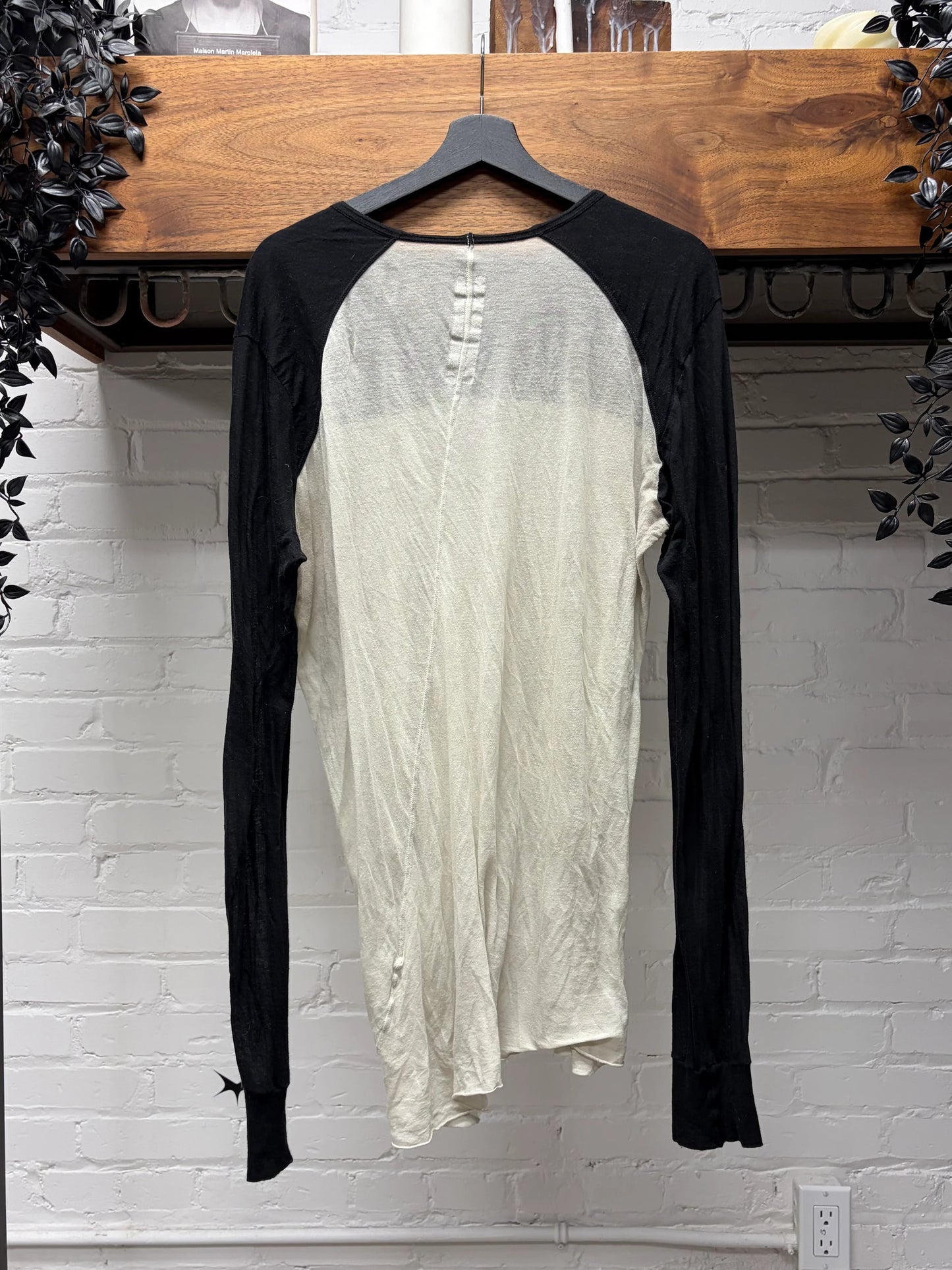 SS2020 Rick Owens ‘Tecuatl’ Pearl/Black Semi Sheer Baseball Long Sleeve Shirt