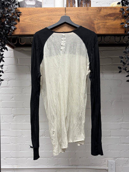 SS2020 Rick Owens ‘Tecuatl’ Pearl/Black Semi Sheer Baseball Long Sleeve Shirt