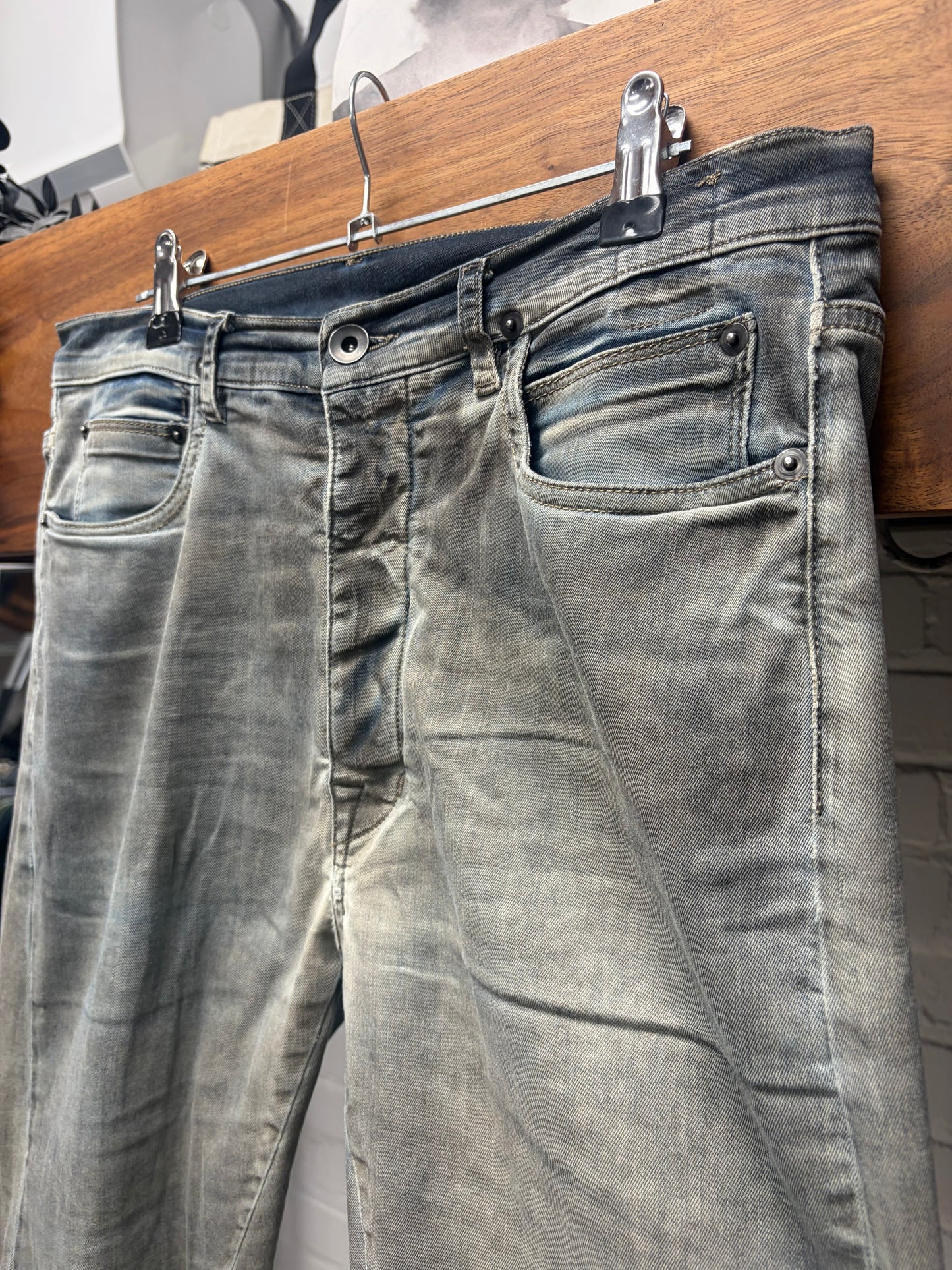 Rick Owens ‘Torrence Cut’ Faded Blue Denim Cutoff Shorts