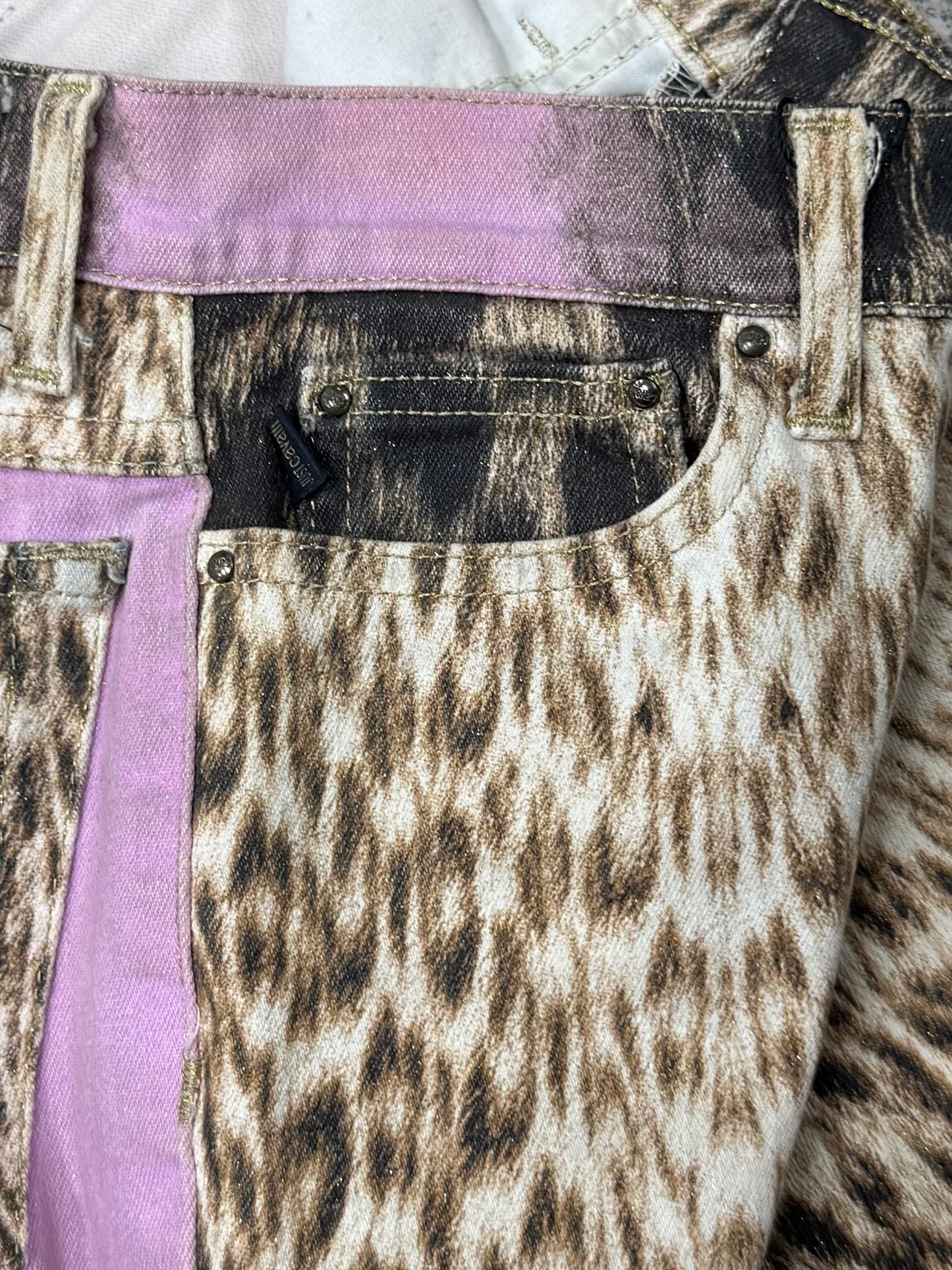 Roberto Cavalli Pink Leopard Print Denim