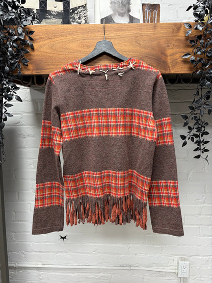 AW2003 Junya Watanabe Striped Wool Knit Sweater with Laced Feather Charms