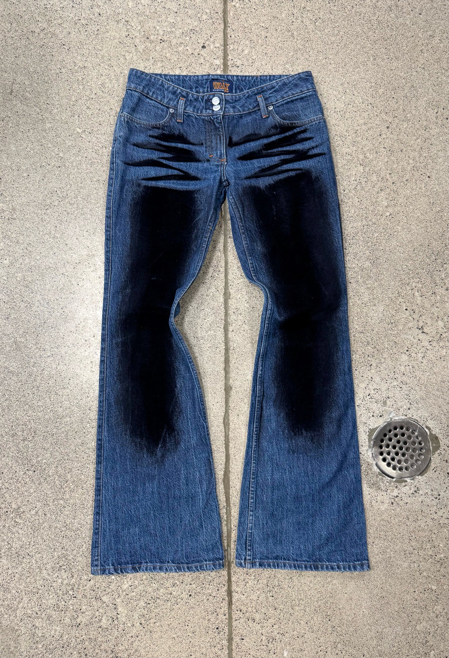 90s W&LT by Walter Van Beirendonck ‘Velour Strip’ Flared Denim