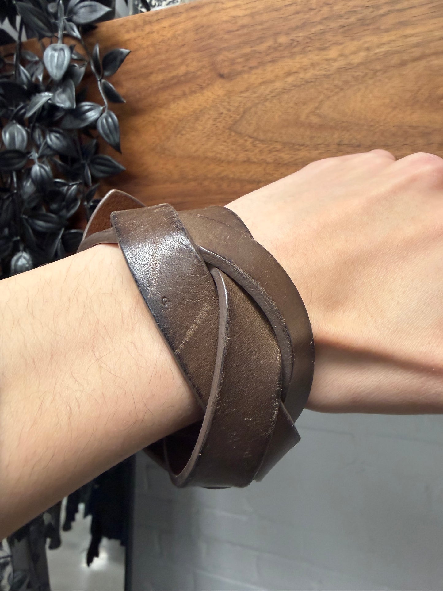Maison Margiela ‘Woven’ Brown Calfskin Leather Bracelet
