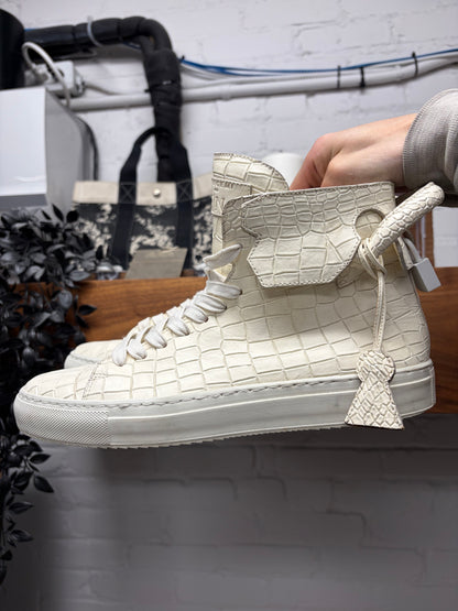 Buscemi x En Noir Croc Embossed Cream White Leather High Top Sneakers