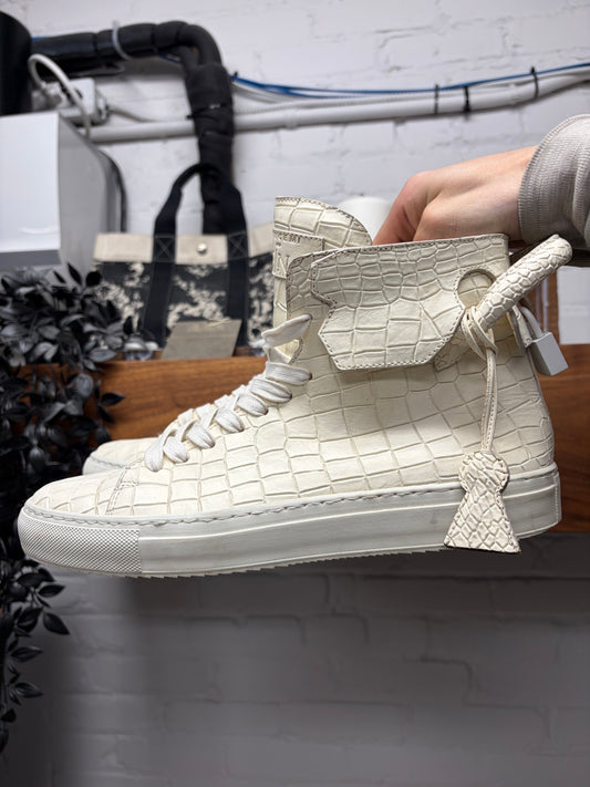 Buscemi x En Noir Croc Embossed Cream White Leather High Top Sneakers