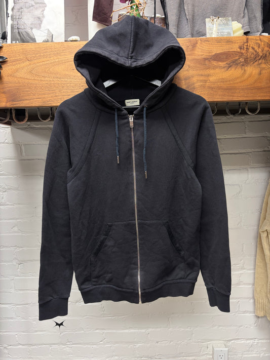 AW2014 Saint Laurent by Hedi Slimane Exposed Shoulder Seam Black Zip-Up Hoodie